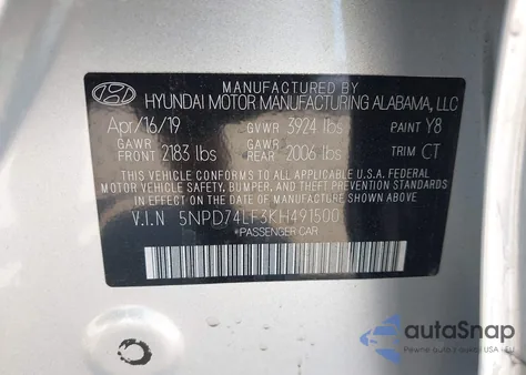 2019 Hyundai Elantra Se from USA, damaged, VIN 5NPD74LF3KH491500